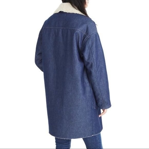MADEWELL Size Small Sherpa-Bonded Denim Cocoon Coat Mid-Length Front Pockets - Picture 9 of 10